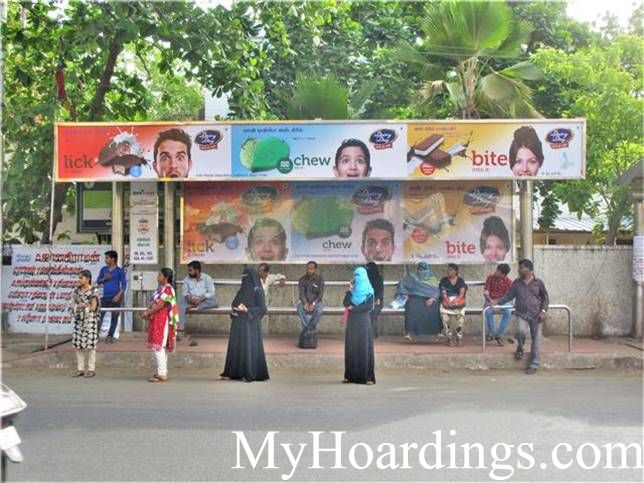 How to Book Bus Queue Shelter Hoardings Advertising Veenus Bus Stop in Chennai, Tamil Nadu 